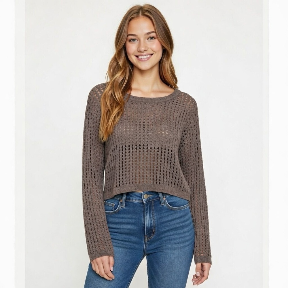 Blue Rain Francesca's Women's Large Crop Sweater NWOT Open Knit Shimmer